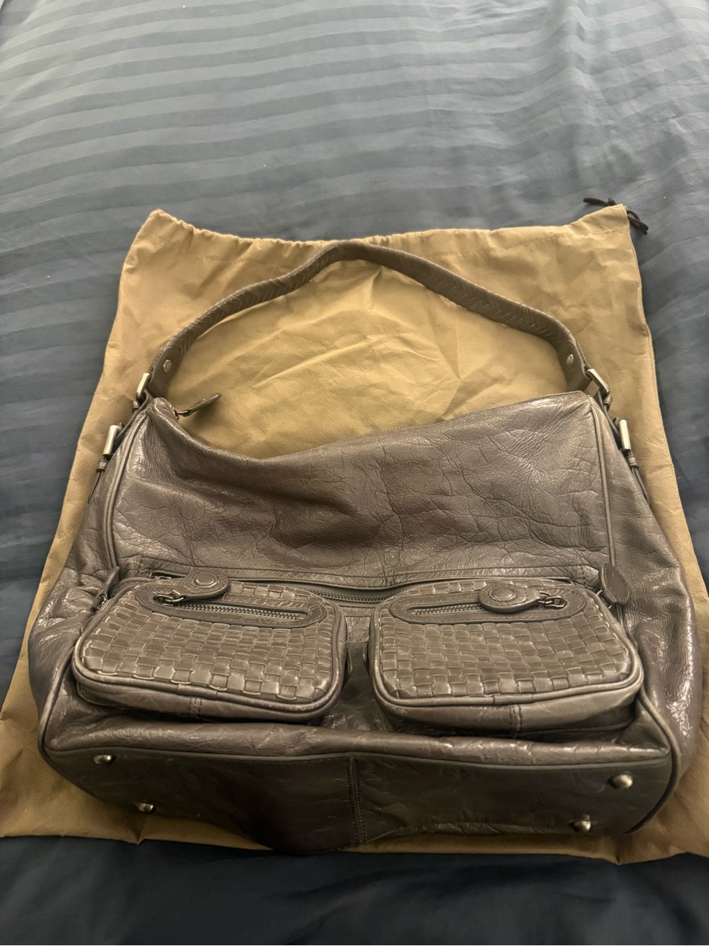 Elliott Lucca Genuine Leather Gray Hobo Shoulder Bag